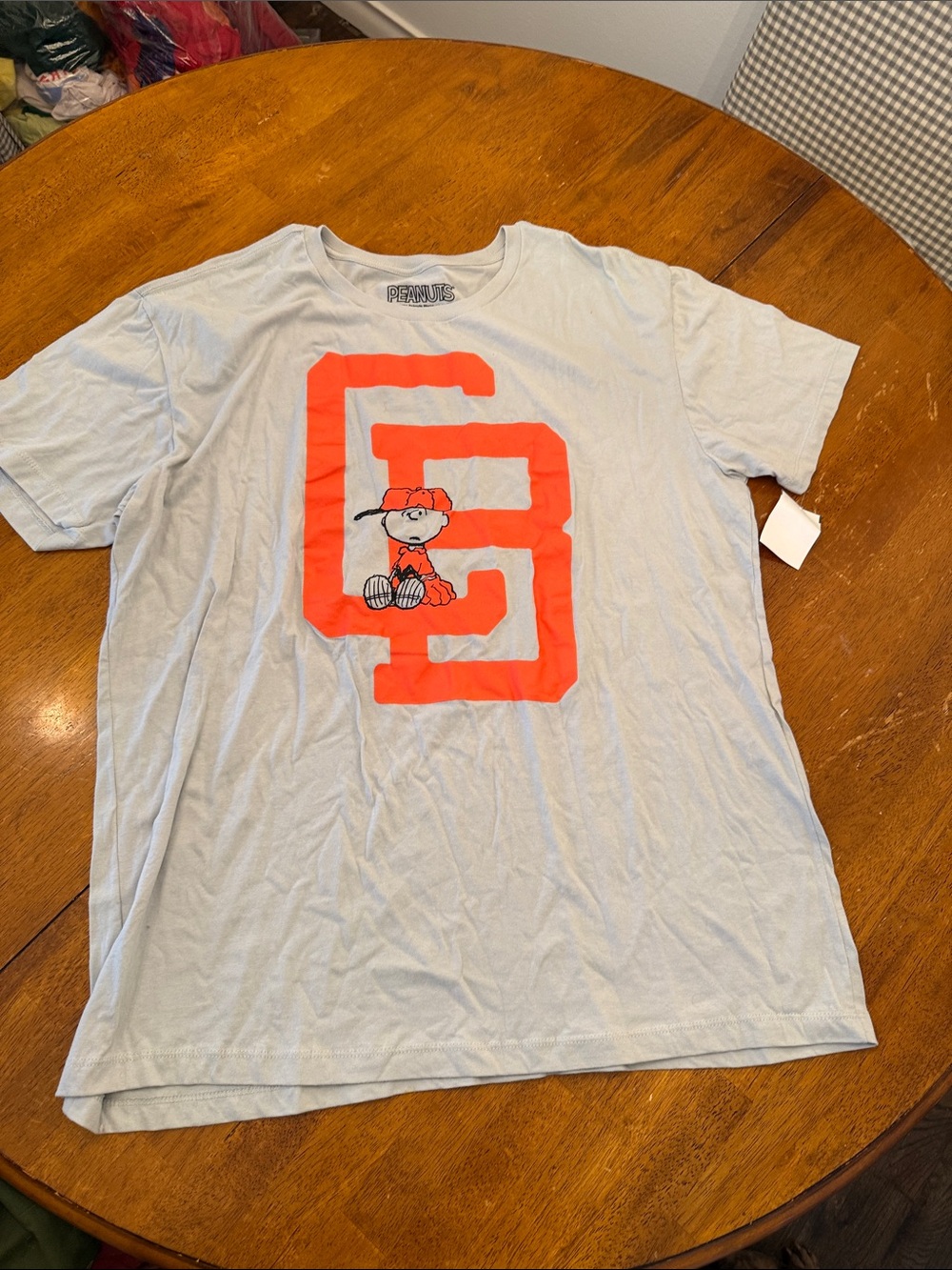 Peanuts Light Blue Short-Sleeve Tee with Orange Graphic xl
